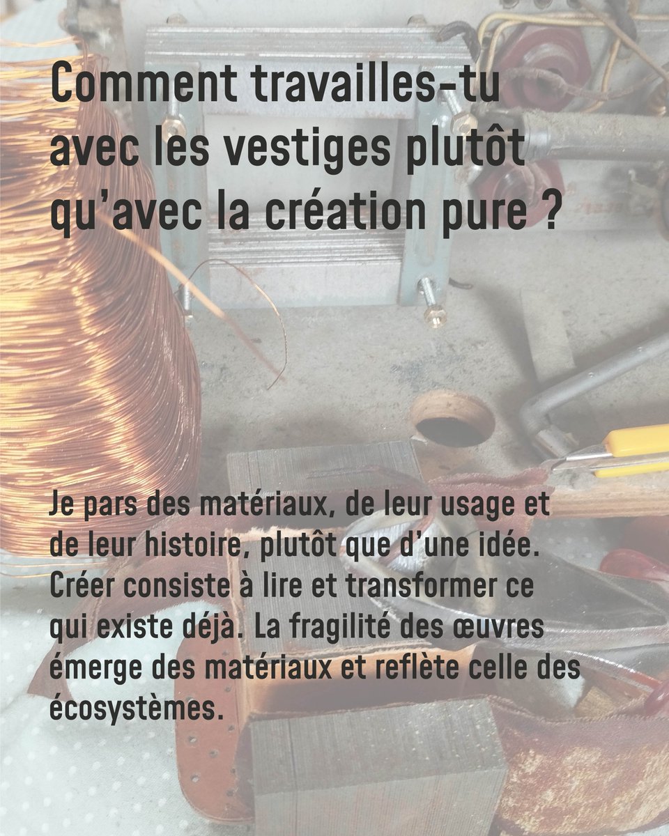 Projet_Creart's tweet photo. 🎙 Interview | Gabriela Mesquita
Avant l’exposition Métamorphose, découvrez un travail construit à partir de vestiges et de matériaux existants.  Des formes fragiles pour interroger ce qui subsiste après l’abondance et notre manière de regarder le monde.
Interview à découvrir. https://t.co/9YVBL4jloj