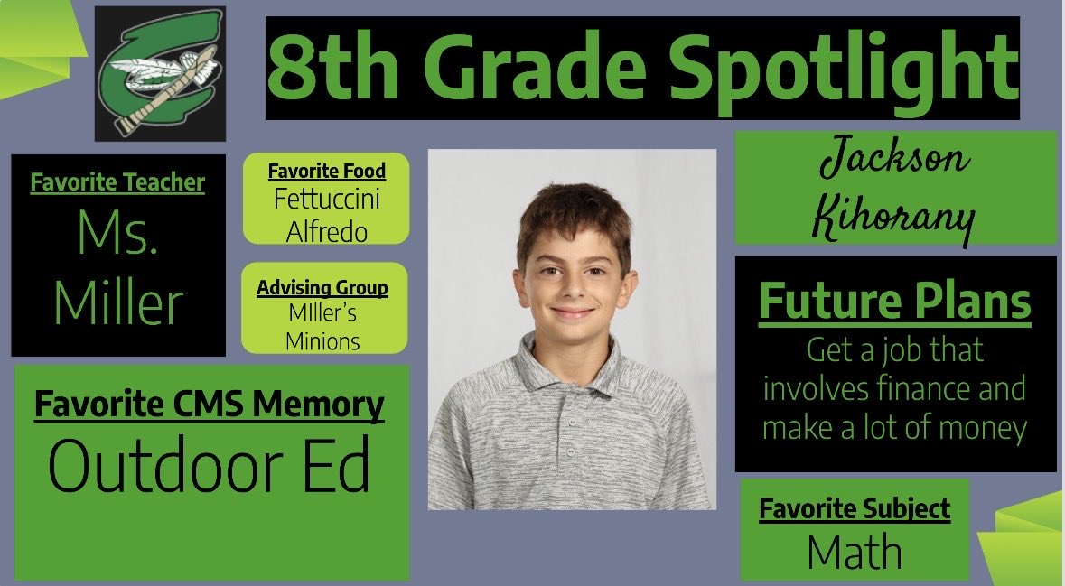 CMS_MrGordon's tweet photo. 8th Grade Spotlight
#gr8raiders #OnceARaider
@raidermiddle @mrduplaga_cms @lcasecms @msmillercms https://t.co/opOzYNDnp7