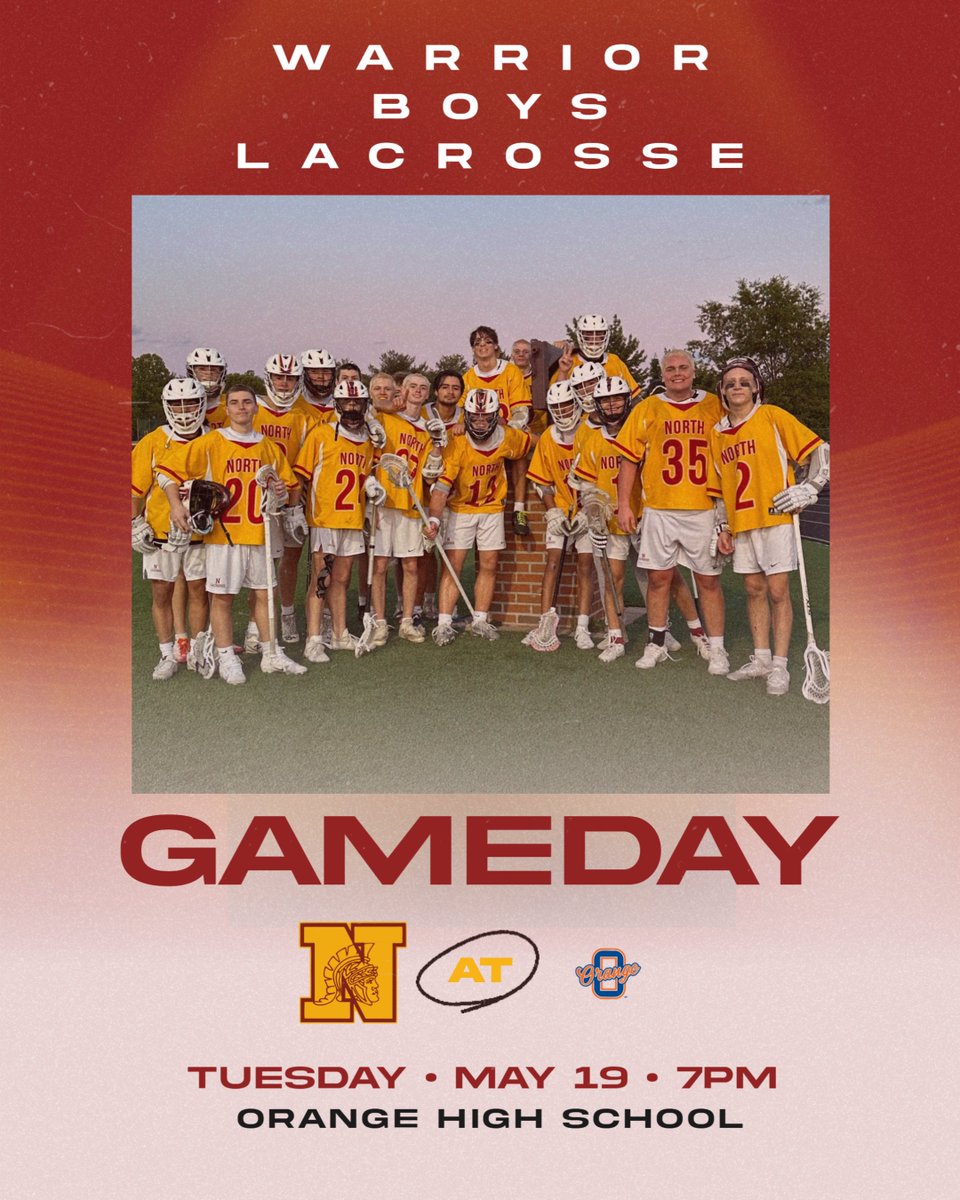 NorthWarriorsAD's tweet photo. 🥍REGIONAL ROUND 2🥍

🥍 @WNorthLacrosse (#9) at Olentangy Orange (#8)
⏰ 7PM Start
🎟️ https://t.co/fSrDNTK4p7 ($12/5) or cash at gate

Good luck tonight boys!!!!

#ALLN🥍 https://t.co/yi7yiyxwrg
