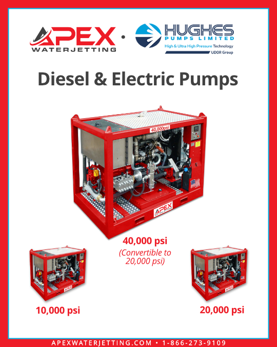 APEXWATERJET's tweet photo. APEX is proud to represent Hughes Pumps, offering a complete range of pressures and volumes to meet virtually any water blasting application. Have questions about pumps, systems, or applications? Reach out to Joe at 1-866-273-9109 x701 — he’ll be glad to help. #apexwaterjetting https://t.co/tu1lt0UPEB