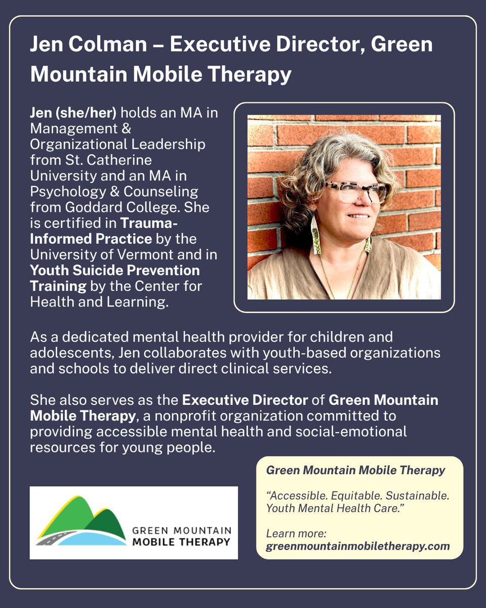 NAMIVT's tweet photo. Join NAMI Vermont for a Community Conversation on the impact of relationships on mental health!

Want to learn more about our panelists? Scroll through the images! If you’re interested in joining us, please RSVP for this FREE event at https://t.co/1SiPTwDFQF. https://t.co/zQcYvxpfax