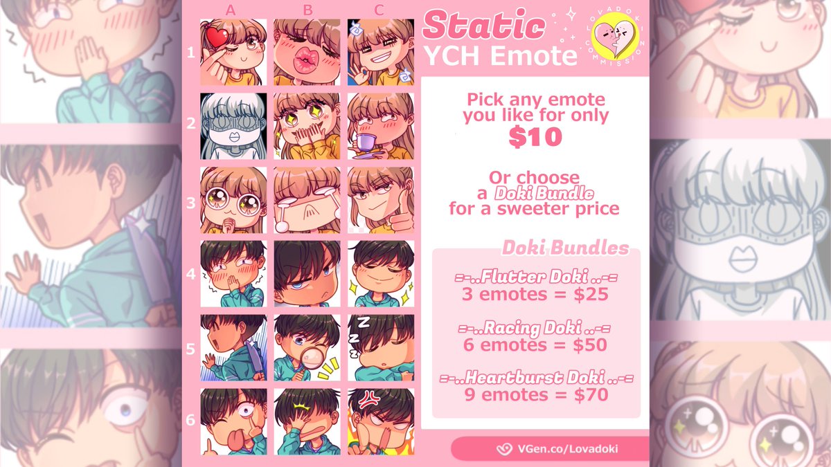 lovadoki's tweet photo. ✨ New Service: Static YCH Emote with a Special Sale Until the End of May! ✨ #VGenComm #artcomissions #artmootsㅤㅤㅤㅤ https://t.co/PL7C58kTKY https://t.co/W9GT8mA1Cq