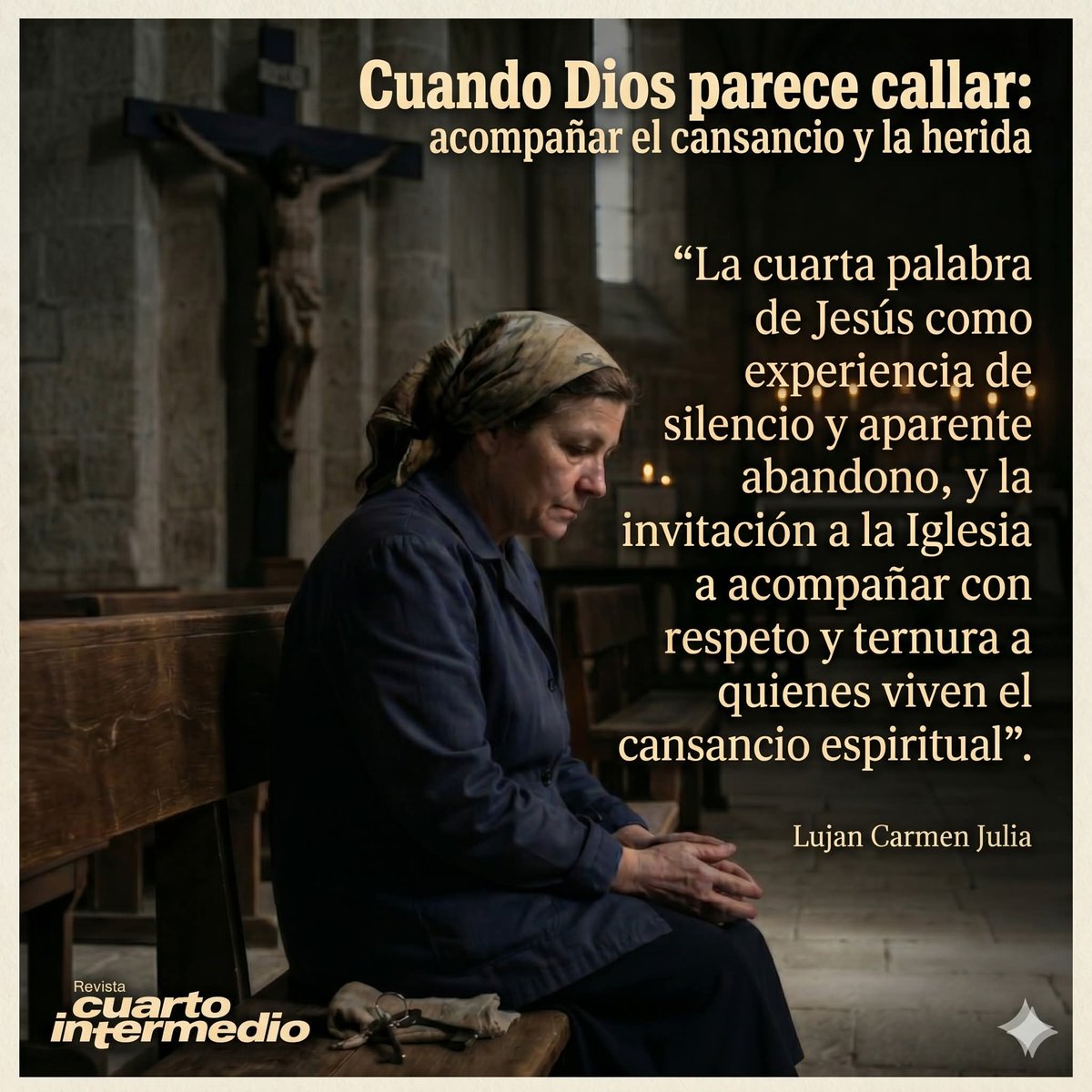 CuartoRevista's tweet photo. ✨Nuevo Artículo en Revista Cuarto Intermedio 📖✨
“𝑪𝒖𝒂𝒏𝒅𝒐 𝑫𝒊𝒐𝒔 𝒑𝒂𝒓𝒆𝒄𝒆 𝒄𝒂𝒍𝒍𝒂𝒓: 𝒂𝒄𝒐𝒎𝒑𝒂ñ𝒂𝒓 𝒆𝒍 𝒄𝒂𝒏𝒔𝒂𝒏𝒄𝒊𝒐 𝒚 𝒍𝒂 𝒇𝒆 𝒉𝒆𝒓𝒊da". Una lectura para comprender la fe desde la vulnerabilidad, el silencio y la compasión. https://t.co/A30qKJ4TDE https://t.co/sqL9zKRUDP