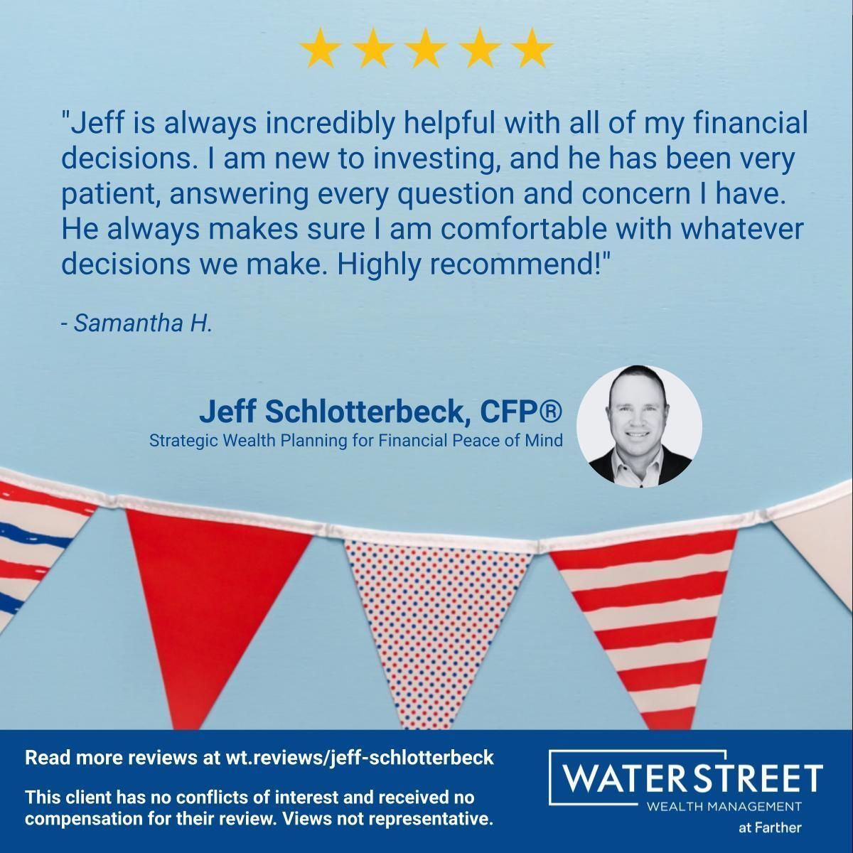 jeffthecfp's tweet photo. 5-Star Friday ⭐️⭐️⭐️⭐️⭐️

Helping clients feel comfortable and confident with their financial decisions is always the goal. Grateful for the trust and kind words. https://t.co/RAuoHlmpRp