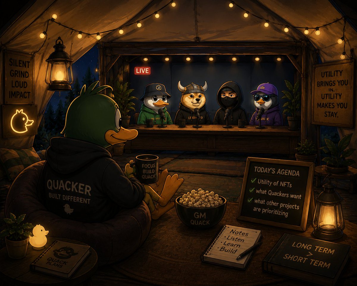 ZeroBS_Real's tweet photo. No spotlight.
No hype cycle.
Just quackers showing up every night to build something real🛖🦆

Most people chess noise.
The smart one finds the right room early.
The tents small today 
That want last forever.👀 https://t.co/shOpCiRdYv