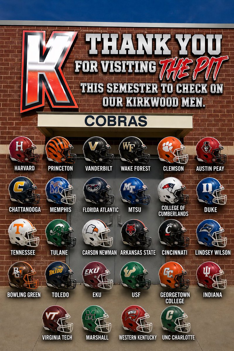 KCobrasFootball's tweet photo. Thank you to all the college coaches who have came by this semester to check in on our Kirkwood Men! 

#931Pipeline https://t.co/Da9H1WMfSA