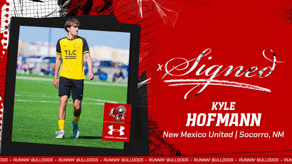 GWUsoccer's tweet photo. 💥GWU Recruiting Class of 2026💥

From New Mexico to Boiling Springs, defender Kyle Hofmann signs with the Runnin' Bulldogs! A first team player with USL Championship side New Mexico United, Hofmann will take his talents to the Springs.

Welcome, Kyle!

#BornToRun🐾 #skodawgs🦴 https://t.co/hWq511BXcN