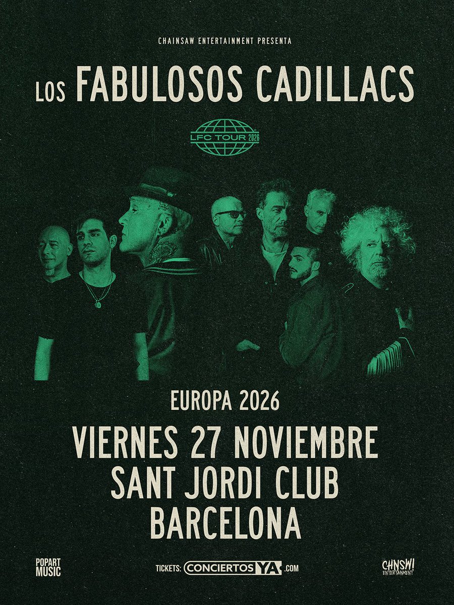 lfcoficial's tweet photo. Sintonicen parlantes. Los Fabulosos Cadillacs vuelven a Europa y esto va a ser una fiesta 🦁🥁

• Martes 24/11 en Málaga-Paris 15

• Jueves 26/11 en Valencia-Auditorio Roig Arena

• Viernes 27/11 en Barcelona-
St. Jordi Club https://t.co/TLi96Sl78n