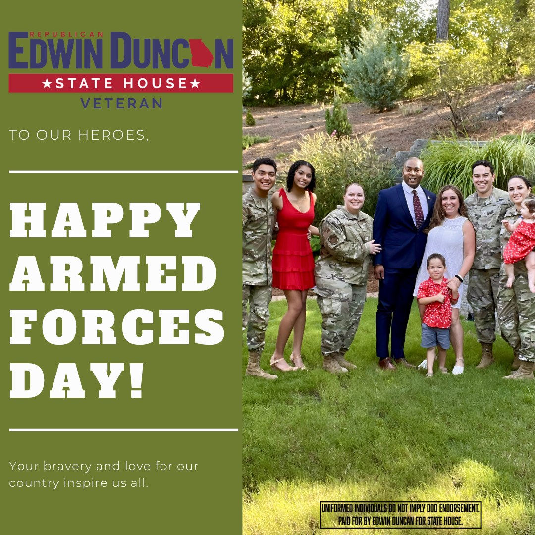 edwinduncanGA's tweet photo. Happy Armed Forces Day, Georgia! 🇺🇸 Today we honor the brave men and women who serve our nation with courage and sacrifice. As a veteran with family in the military, I am especially grateful for their service and the strength they represent. https://t.co/ZXVIp9GJ7m