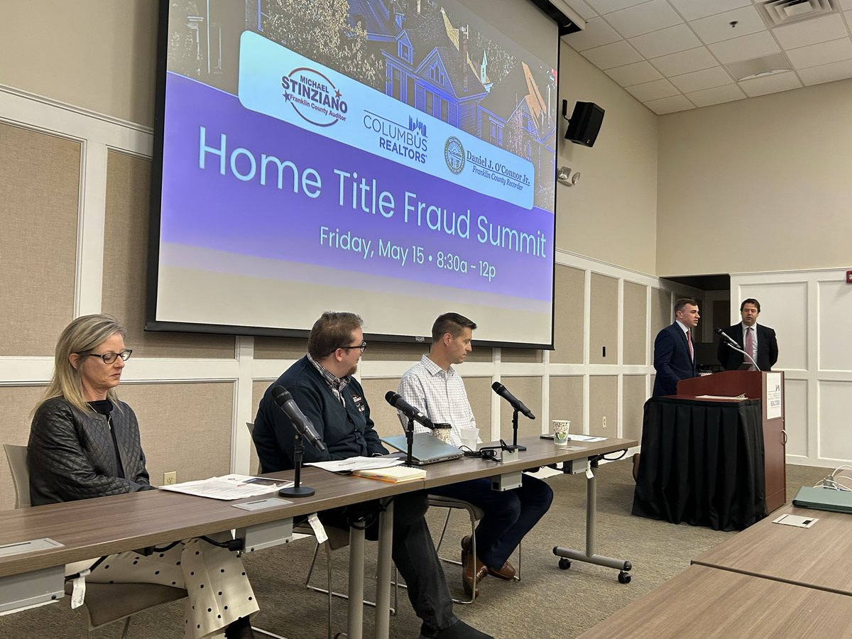 RecorderDannyO's tweet photo. Thank you to everyone who attended the first ever Home Title Fraud Summit, hosted by the @fc_auditor, the Recorder’s Office, and @cbusrealtors We had three great panels raising awareness of deed fraud, how it gets handled criminally, and how we can improve our handling of fraud https://t.co/WSGKw3oE8g