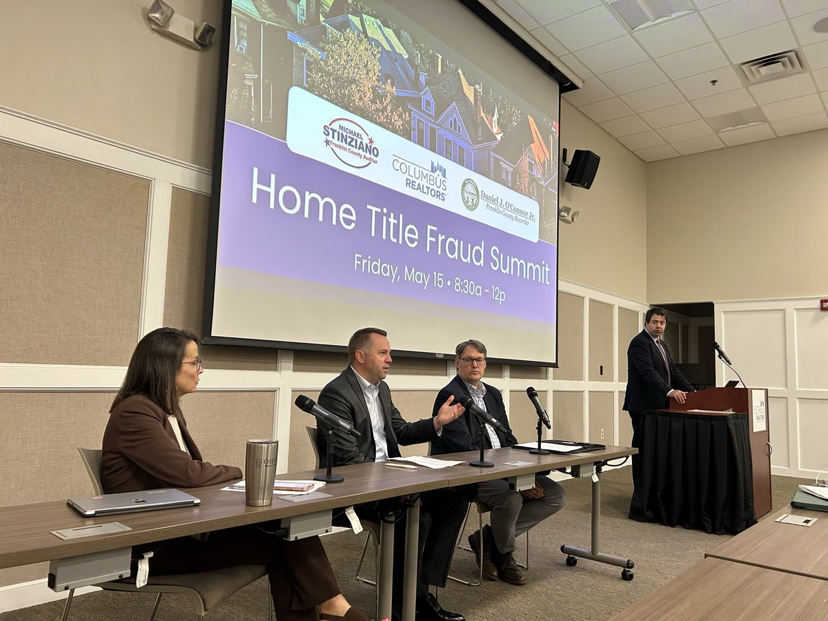 RecorderDannyO's tweet photo. Thank you to everyone who attended the first ever Home Title Fraud Summit, hosted by the @fc_auditor, the Recorder’s Office, and @cbusrealtors We had three great panels raising awareness of deed fraud, how it gets handled criminally, and how we can improve our handling of fraud https://t.co/WSGKw3oE8g
