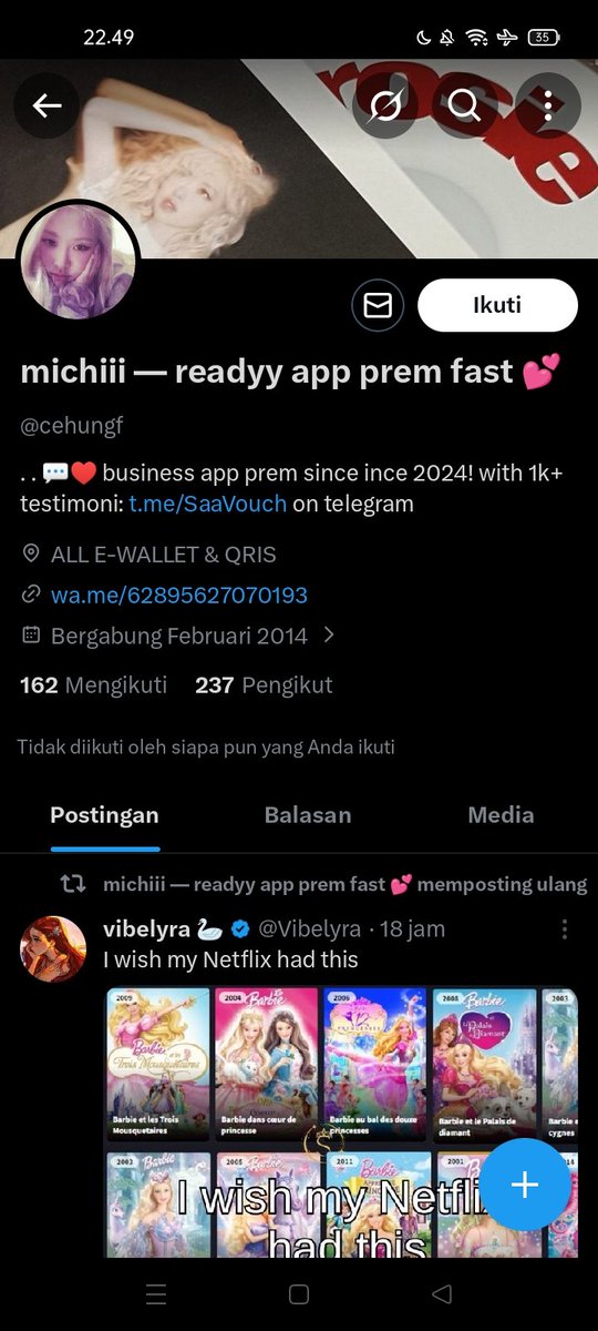 akubangsawan's tweet photo. ganti dan perbarui profil bisa, bales cht ngga. jangan beli app prem disini udah bermasalah, ghosting lagi! beli yg semi private tapi ga bisa nonton , scam scam #zonauang https://t.co/uZnEj9bWt7