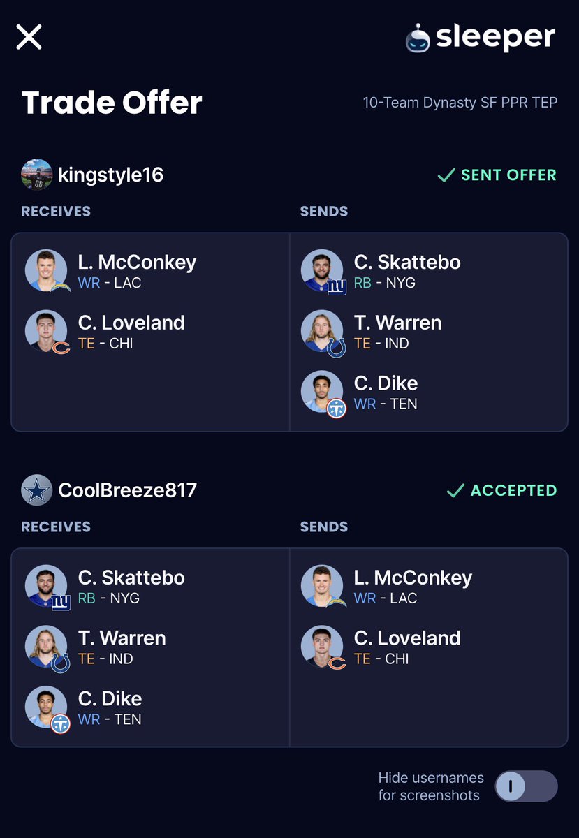 KingStyle16's tweet photo. @DynastyDadFF @FFSnoog I got Loveland and McConkey. Needed a wideout in the worst way. https://t.co/TgSybn6fvY