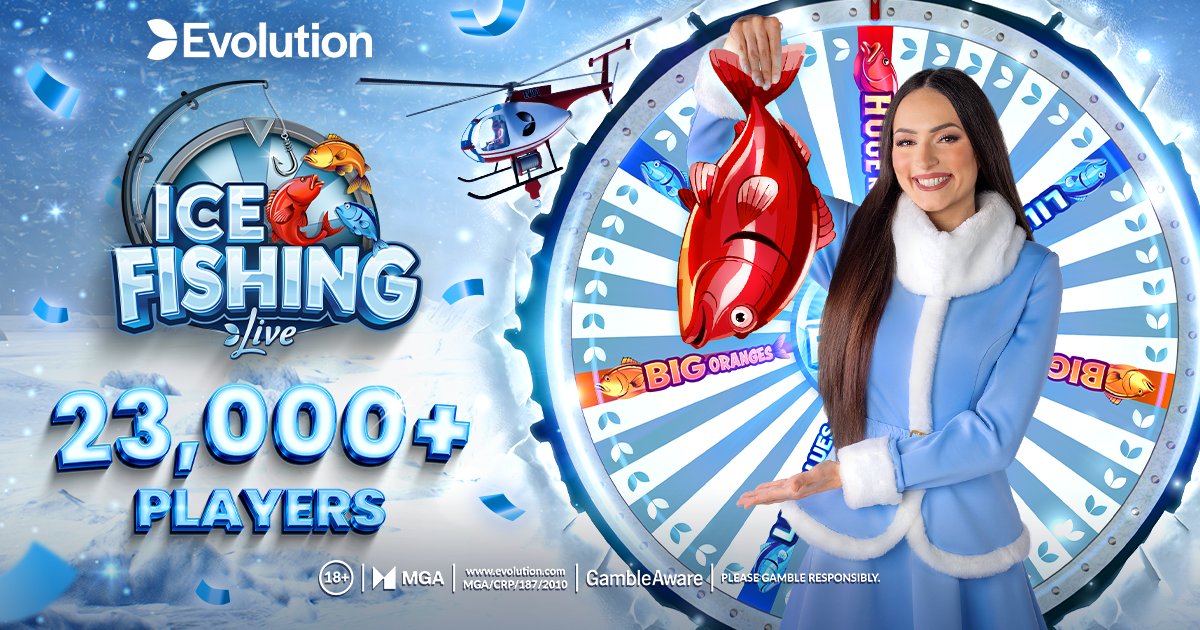 Evo_global's tweet photo. ICE Fishing just reached a milestone previously only reached by the global phenomenon Crazy Time 🎣❄️ 

This week, ICE Fishing exceeded its 20,000 player cap, with its latest peak hitting 23,000+ players and counting! That’s one record-breaking catch. 🎣 

#Evolution #IceFishing #iGaming 

🔞 https://t.co/4f9UcDWqyc. Please gamble responsibly.