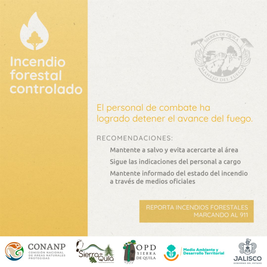 APFFSQ's tweet photo. El incendio forestal registrado en la zona de Las Canoas de Cipriano, en la Sierra de Quila, ya se encuentra controlado.

Las brigadas continuarán realizando trabajos de enfriamiento y vigilancia en la zona.

#IncendiosForestales #TodosSomosSierradeQuila https://t.co/JKCVVDCp2U