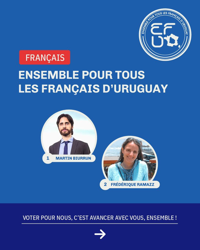 mbiurrun's tweet photo. 🇫🇷🗳️ Ce mois de mai auront lieu les élections des Conseillers des Français de l’Étranger !

Nous vous invitons à renouveler votre confiance en notre équipe, présente dans les commissions consulaires depuis 2011 et élue depuis 2014 au Conseil consulaire, depuis 2021 à l’Assemblée des Français de l’Étranger et depuis 2022 au conseil d’administration de l’AEFE.

Découvrez ici nos réalisations, nos propositions ainsi que les domaines dans lesquels nous souhaitons redoubler d’efforts afin de continuer à vous représenter et à défendre vos intérêts.

📍 Vote à l’urne le 30 mai à l’Ambassade de France à Montevideo  
💻 Vote par internet du 22 au 26 mai inclus  
⏰ Le portail de vote en ligne fermera le 27 mai à 7 h (heure de Montevideo).