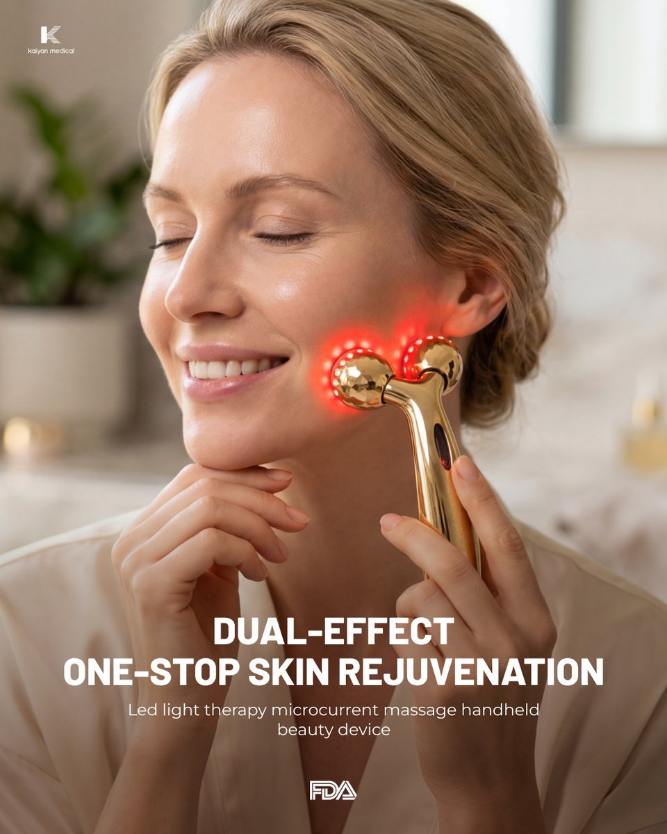 MedicalKaiyan's tweet photo. Double the power! Meet Kaiyan's Dual-Effect One-Stop Skin Rejuvenation tool. 🔴✨ Combining LED light therapy &amp; microcurrent massage in one handheld device. 
#BeautyTech #Microcurrent #LEDTherapy #OEM #B2B #FDA https://t.co/j1Do7xDccO