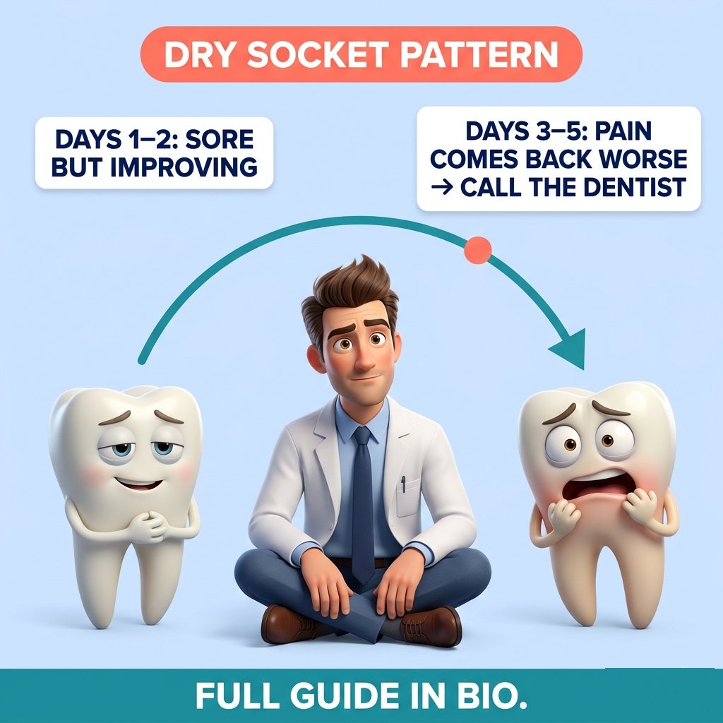 DoctorSutera's tweet photo. Dry socket has a pattern:
Pain improves for 2–3 days
then gets worse around day 3–5
That’s not normal healing.
Especially if it radiates to the ear or jaw, or the socket looks empty. https://t.co/XTHI0C4uJk
#DrySocket #ToothExtraction #DentalAftercare https://t.co/IaHyAgL9Qf