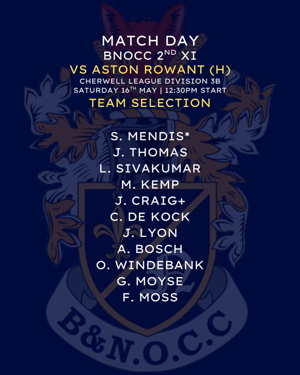 bnocc's tweet photo. TEAM SELECTIONS. Round 2 of the Cherwell League, with the 4s in Cup action on Sunday 🦊🏏 https://t.co/w7oTq63QEm