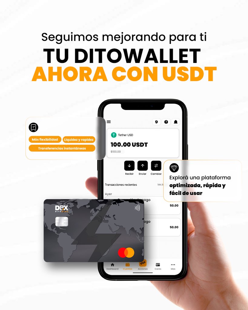 Ditobanx's tweet photo. Mueve USDT desde tu celular con tu DitoWallet.
Abre tu app hoy 📲
#USDT #activosdigitales #walletdigital #finanzasdigitales #stablecoins https://t.co/NG02E0n6Pz