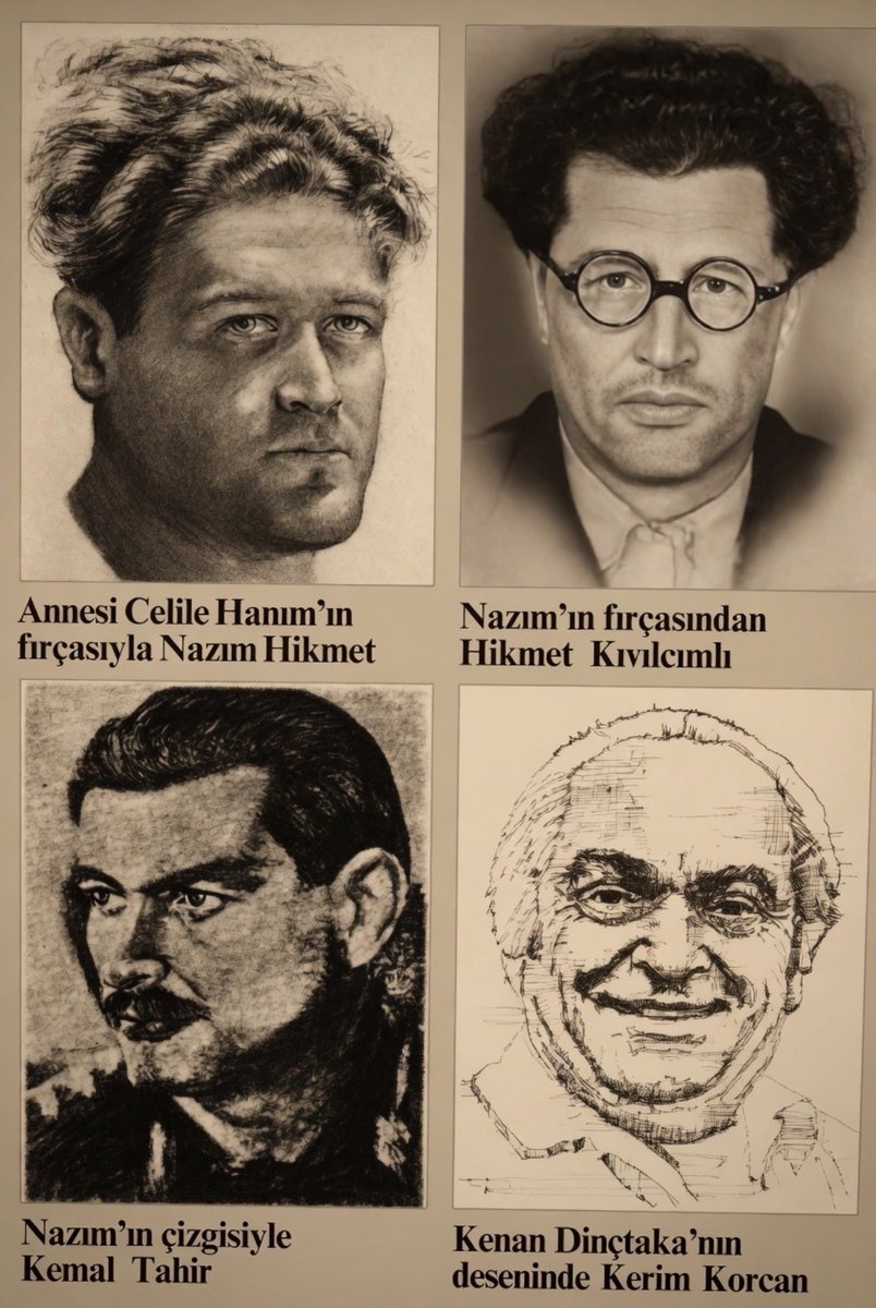 Guven_Avc's tweet photo. Nazım Hikmet, Annesi Celile Hanım ve Kenan Dinçtaka’nın fırçalarıyla Kemal Tahir, Nazım Hikmet, Hikmet Kıvılcımlı ve Kerim Korcan https://t.co/bGs9KSkyTR