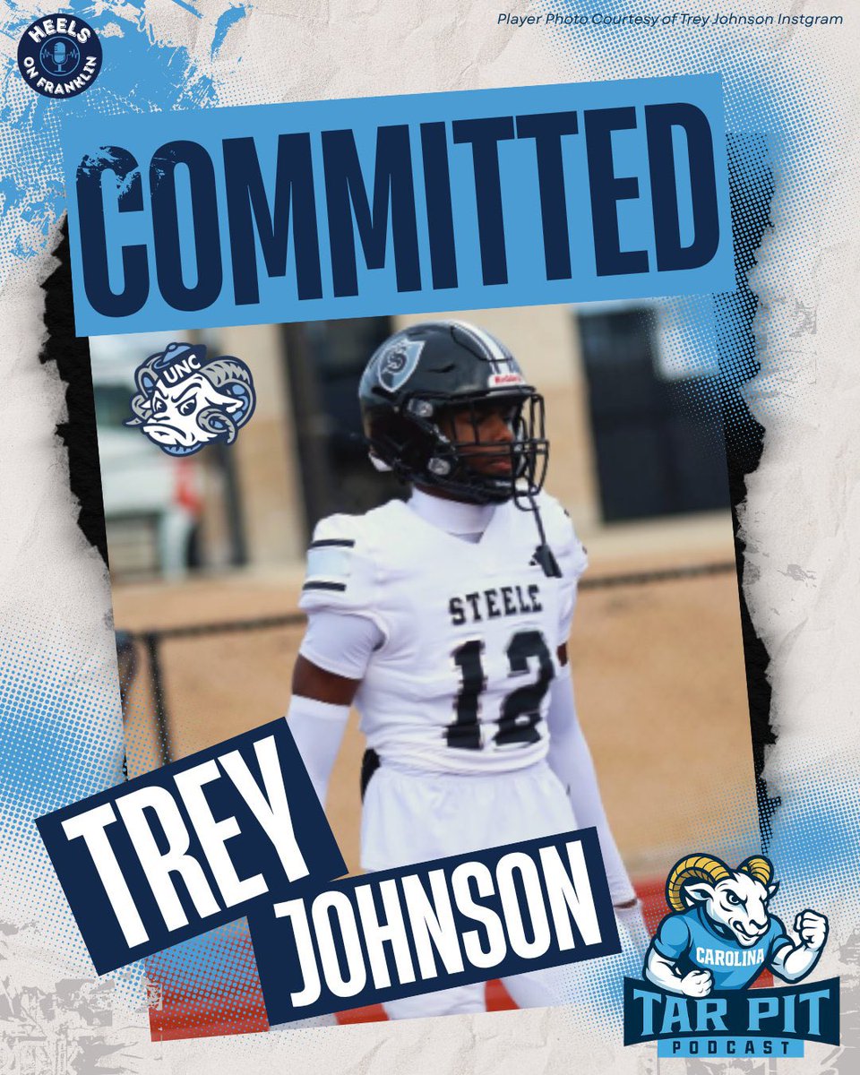 TarPitPod's tweet photo. 𝘽𝙍𝙀𝘼𝙆𝙄𝙉𝙂: Class of 2027 3🌟 CB Trey Johnson has committed to North Carolina, per @samspiegs.

Welcome to the Carolina Family, @treyj_iii! https://t.co/nZ5LqsPH1n