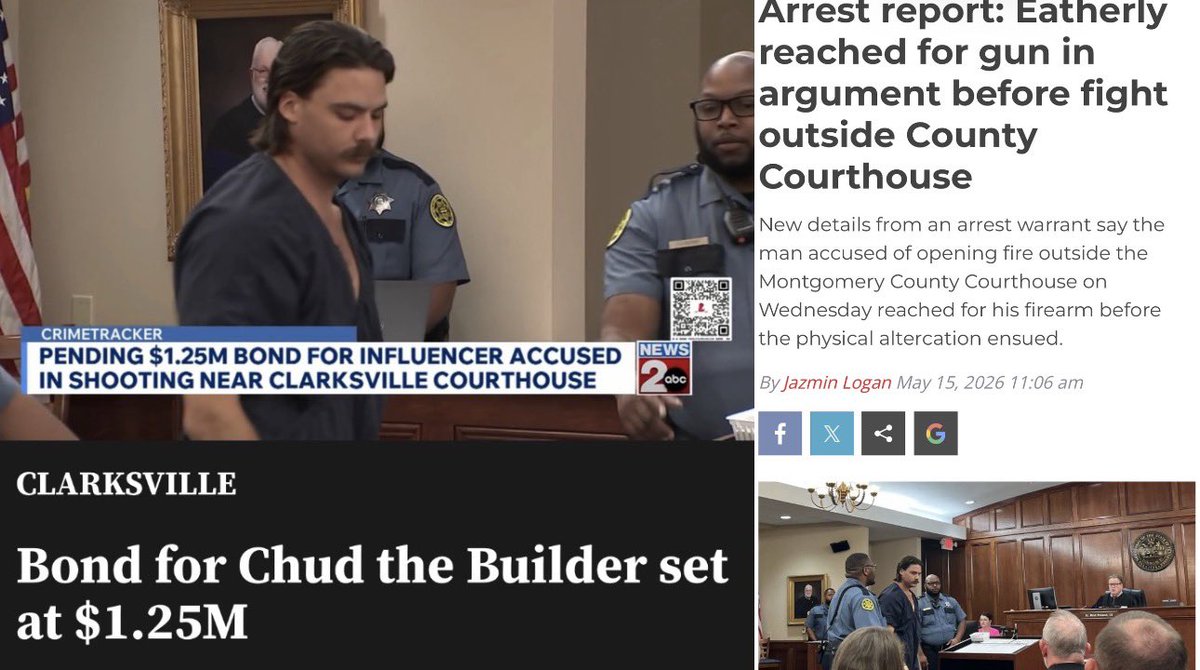 ClarksHoller's tweet photo. UPDATE — CLARKSVILLE: Bond for racist instigator Chud the Builder set at $1.25 Million, charged with attempted criminal homicide after shooting himself and a Black veteran

Per @clarksvillenow the arrest report says he reached for his gun before the fight: https://t.co/tqK0Ne9feH https://t.co/yRxkwlQuuQ