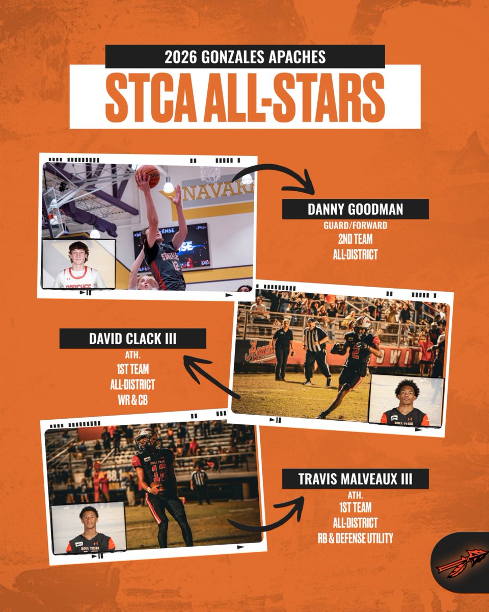 ApachesGHS's tweet photo. Make plans to be in Floresville tomorrow night as Danny Goodman, David Clack, Travis Malveaux, Marcus Lampkin, Gary Lewis and Christian Jurek play in the STCA All-Star Games! 

Basketball 🎟️ (12:00 pm): https://t.co/kDhwLABK23

Football 🎟️ (7:00 pm): https://t.co/T3vBWqrpq3 https://t.co/yL2Rg2EYjb