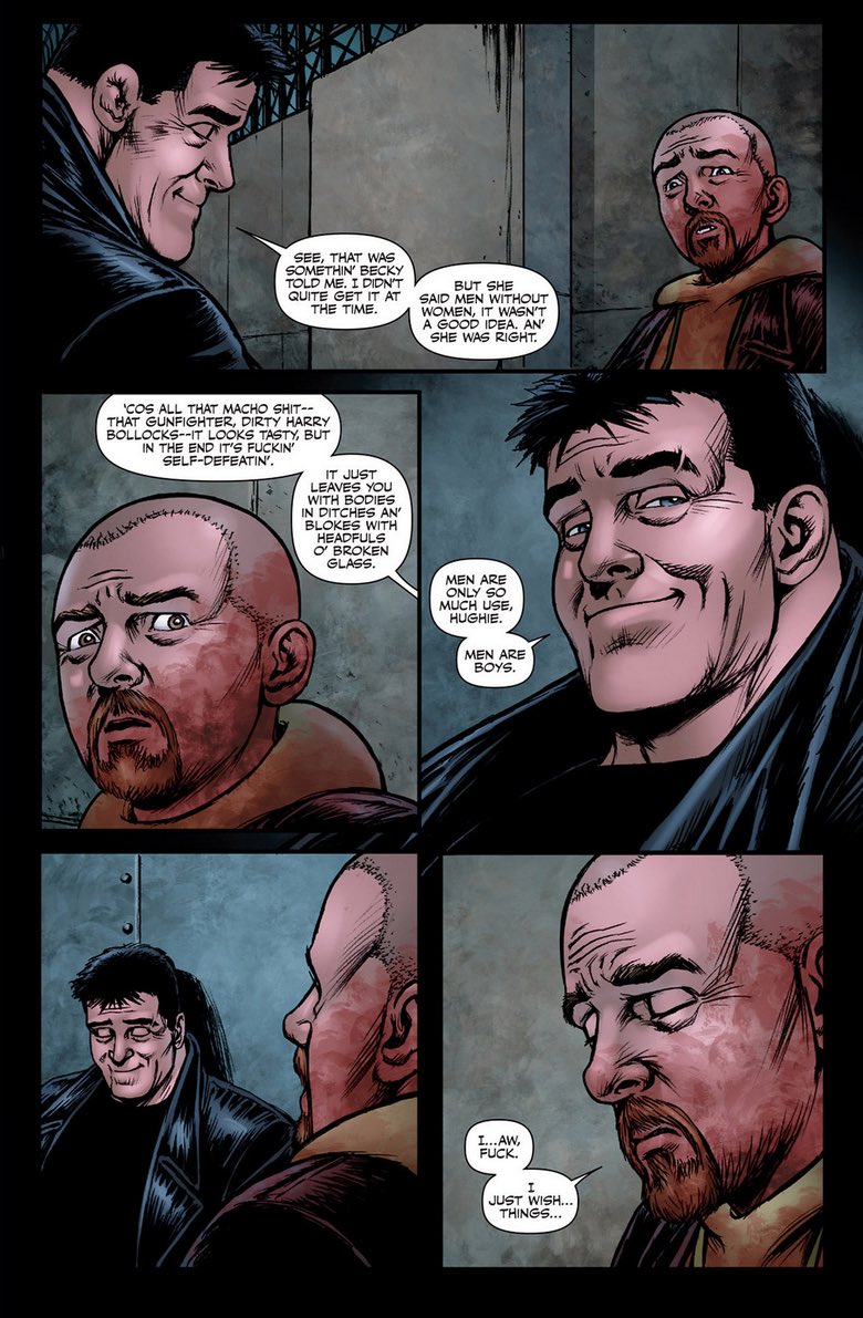 AtitanTweet's tweet photo. In the tv show of The Boys, their entire approach with toxic masculinity really missed the mark, while it was executed way better in the comics.

It’s like halfway while writing the show, they forgot the whole point and decided to make it a high budget SNL Trump parody skit. https://t.co/oQOuOJsJuY