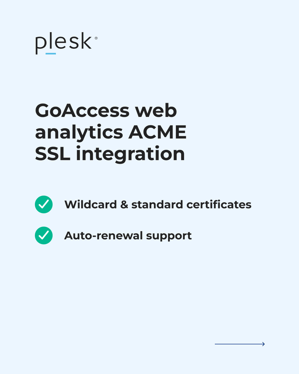 Plesk's tweet photo. Plesk Obsidian 18.0.77 

✔️ Accessibility overhaul (200+ pages) 
✔️ WCAG 2.1 alignment 
✔️ GoAccess analytics 
✔️ ACME SSL 
✔️ Major fixes 

Read the full update: https://t.co/lq4qE3DOkg https://t.co/CYJzkd0KiD