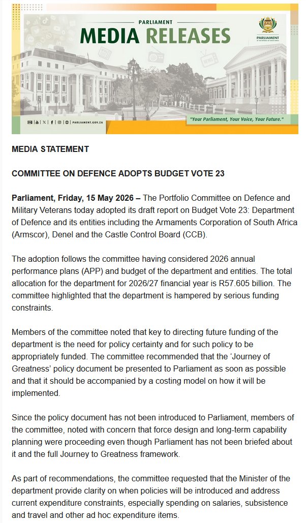 Defence Cluster Parliament of RSA tweet media