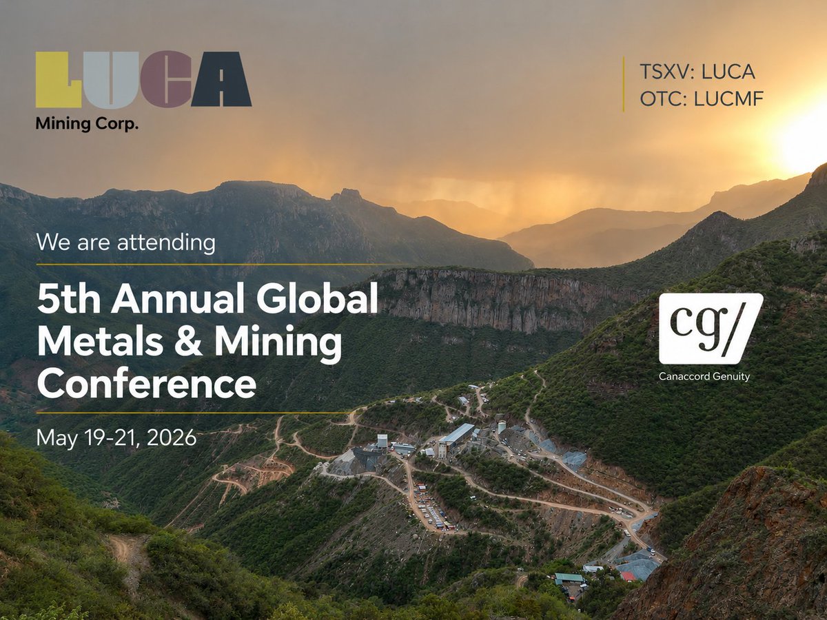 LucaMining's tweet photo. Luca Mining is looking forward to connecting with investors at the Canaccord Genuity Global Metals &amp; Mining Conference next week.

#LucaMining #Luca #Gold #Silver #BaseMetals $LUCA.v https://t.co/TH6u4YtQPY