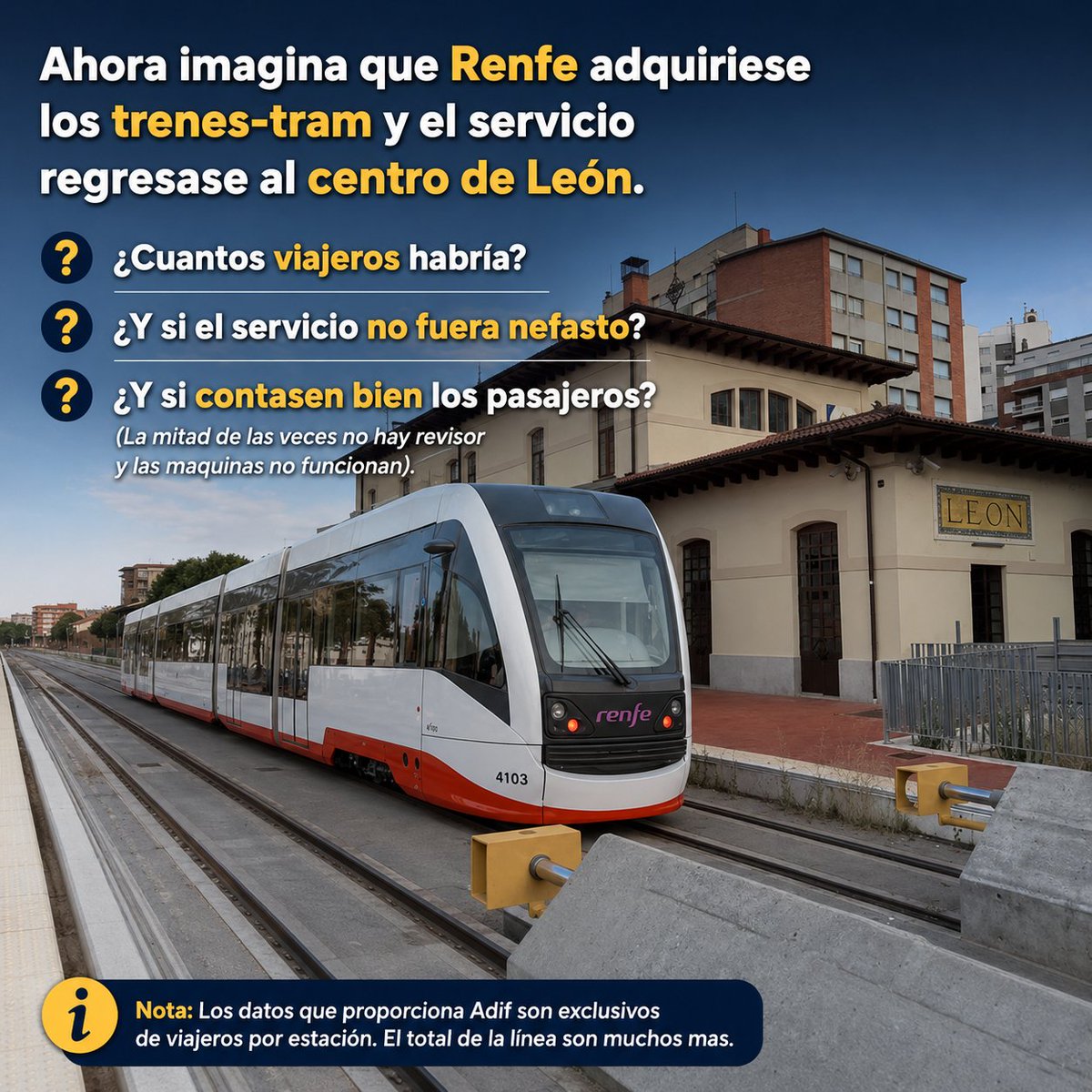 PlataformaFEVE's tweet photo. Adif ha publicado que el Apeadero de la Asunción-Universidad es la 3a instalación ferroviaria de la provincia de León que mas pasajeros ha movido en 2025, solo por detrás de las estaciones de León Alta Velocidad y Ponferrada. https://t.co/qFQZtkGfMd