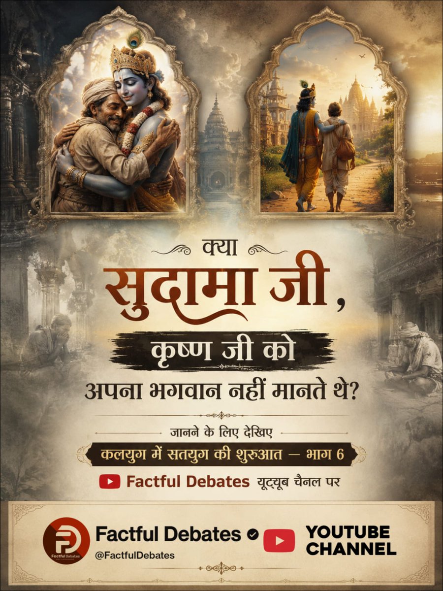NIRJESHPAL3's tweet photo. #सुदामा_कृष्णजीके_भक्त_नहींथे
यदि सुदामा जी श्री कृष्ण के अनन्य भक्त होते, तो क्या वे अपने आराध्य के दर्शनों के लिए तरसते नहीं? मात्र 104 किमी की दूरी पर रहने वाले सुदामा ने कभी कृष्ण की सुध क्यों नहीं ली? सच्चाई यह है कि वे कृष्ण को अपना भगवान मानते ही नहीं थे! अधिक जानकारी क https://t.co/VbaKiC1lae