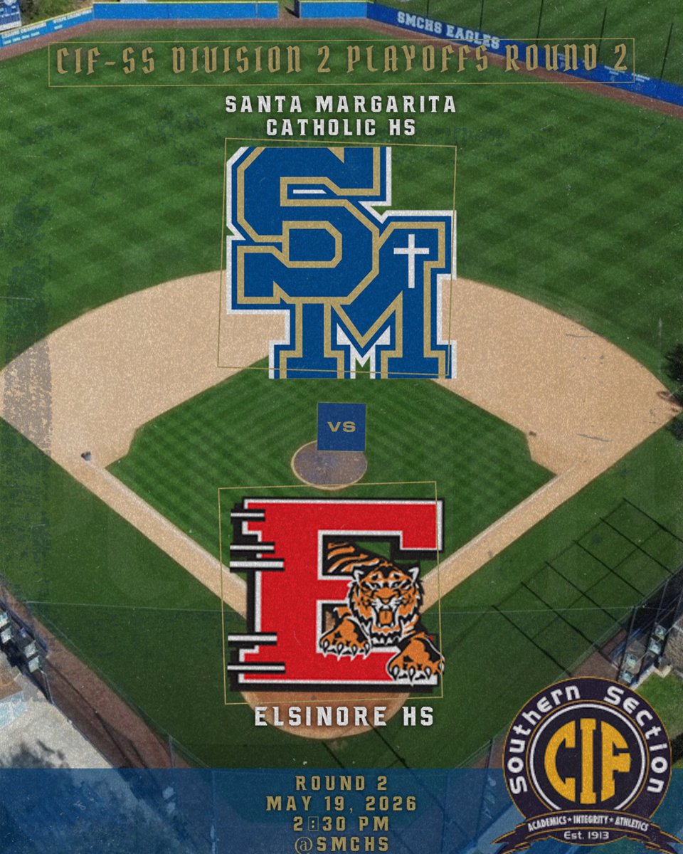 SMCHSBaseball's tweet photo. Come out and support the Eagles next week, as they host Elsinore HS on Tuesday at 2:30 PM for CIF-SS Round 2! Pack the Nest! 🦅⚾
#wingmen | #wearesm https://t.co/nskAEB1Yyh