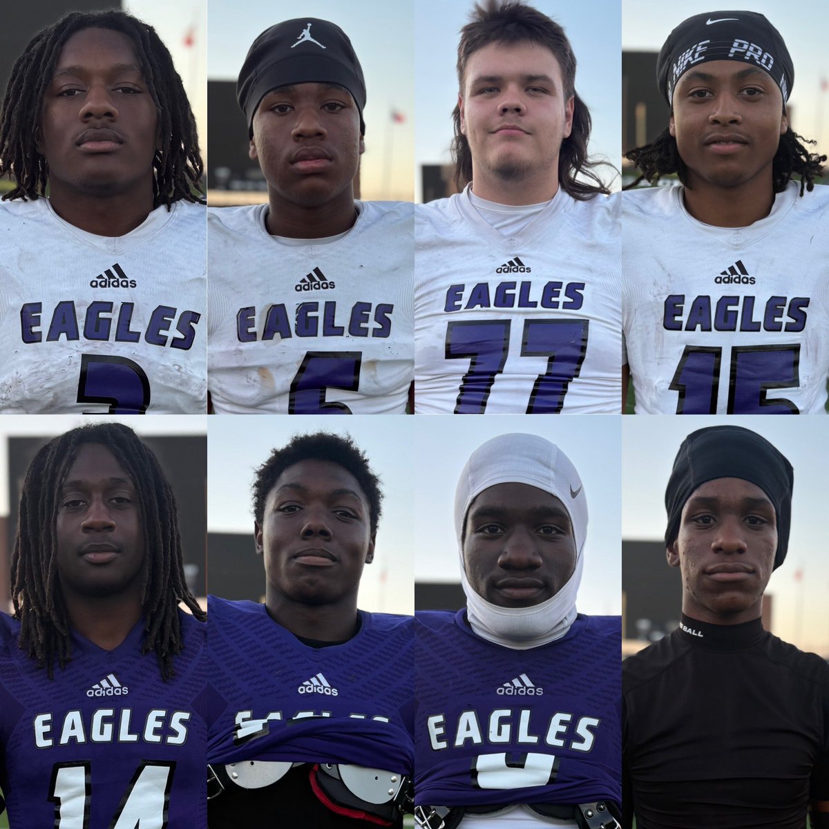 RonMurrayJr's tweet photo. #CrowleyTough with higher expectations as they get ready to take on a new district‼️

⚪️ OFF
Kenyen Cotton - RB
Antwain Griffin-Richard - QB1
Alexander Herrera- OT
Chris Mallet - ATH

🟣 DEF
Daylon Austin - LB
Ke’Andre Bluitt - EDGE
Rylon Fowler - EDGE
Jaylen Proutt - S 
#TXHSFB https://t.co/yuCFq4YG2Y