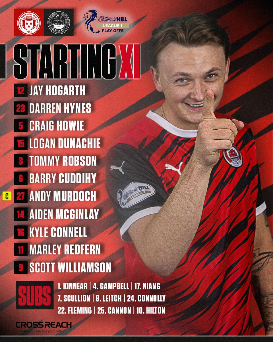 ClydeFC's tweet photo. 📋 LINE-UP | Hamilton vs Clyde

From Elgin to Stranraer, and everywhere in between, your incredible support has helped bring us here tonight. Let's make it count.

Here is your final Clyde line-up of the 2025/26 season 🇾🇪

Two changes see Cuddihy and Connell brought in 🔄

🔟👀 https://t.co/v5PdslVI2o