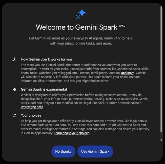 AiExplorerAR's tweet photo. 🚨 جوجل تكشف Gemini Spark في Google I/O

Agent ذكي يعمل 24/7، يتعلم منك مع الوقت ويساعدك في:

• الإيميلات  
• المهام اليومية  
• التصفح  
• التطبيقات المرتبطة

كل ما تستخدمه أكثر، يفهم عاداتك وينفذ المهام تلقائيًا داخل المواقع والتطبيقات 🔥

#Gemini #GoogleIO #AI https://t.co/U9T929Bigq
