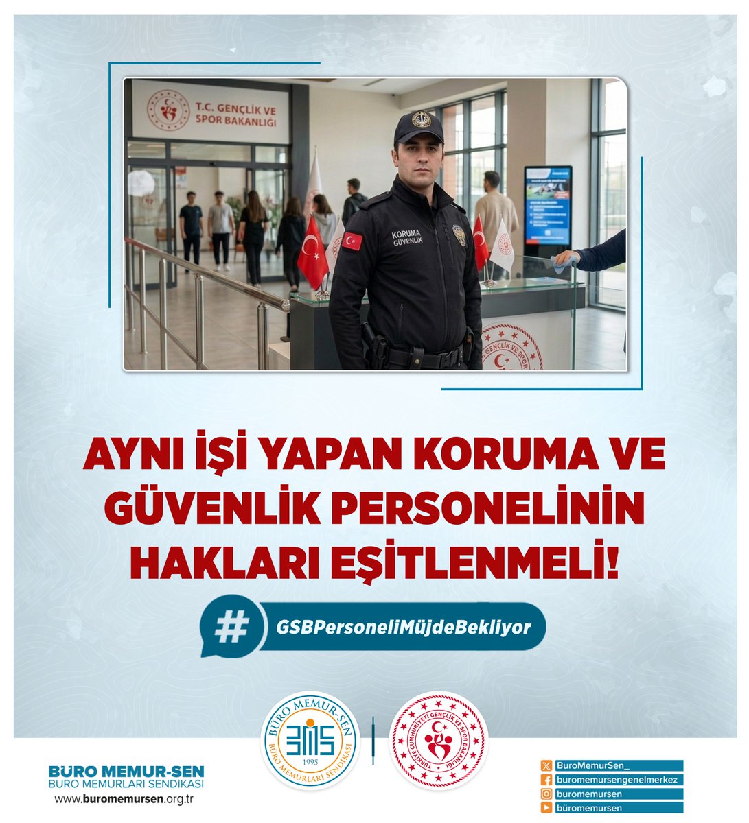 BuroMemurSen_'s tweet photo. Sayın Bakanım @OA_BAK, Gençlik Haftası’nda bir müjde de 7/24 fedakârca görev yapan personeliniz bekliyor.

Aynı işi yapan Koruma ve Güvenlik personelinin hakları eşitlenmeli!

@gencliksporbak | @hamzayerlikaya | @eminogluenes | @SafaKocoglu

#GSBPersoneliMüjdeBekliyor https://t.co/Z6aXjZPyiU