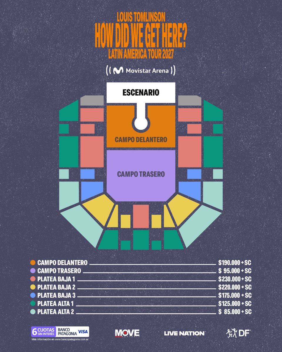 moveconcertsarg's tweet photo. Louis Tomlinson vuelve a Argentina 🇦🇷

Presenta su último disco de estudio, que también le da nombre a la gira: "How Did We Get Here?" Una noche cargada de hits y brit pop 🌠

📍 2 de abril de 2027, Movistar Arena.

🎟️ Preventa exclusiva Banco Patagonia VISA: martes 19 de mayo, 10hs
🎟️ Venta general: miércoles 20 de mayo, 10hs

Tickets únicamente a través de https://t.co/C8YQ9m2ZiD

Disfrutá 10% de descuento en la preventa con tarj. Banco Patagonia Visa débito y 6 cuotas sin interés en todas las instancias de venta con tarjetas Banco Patagonia VISA.