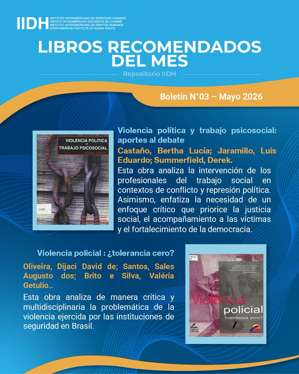 IIDHoficial's tweet photo. 📣 Te invitamos a consultar nuestro Repositorio de Derechos Humanos.

📖 En él podrás encontrar publicaciones de diversos ámbitos de #DDHH.

👉 Consúltalo aquí: https://t.co/AWCBuv1Sb3 https://t.co/dJfe1mScg2