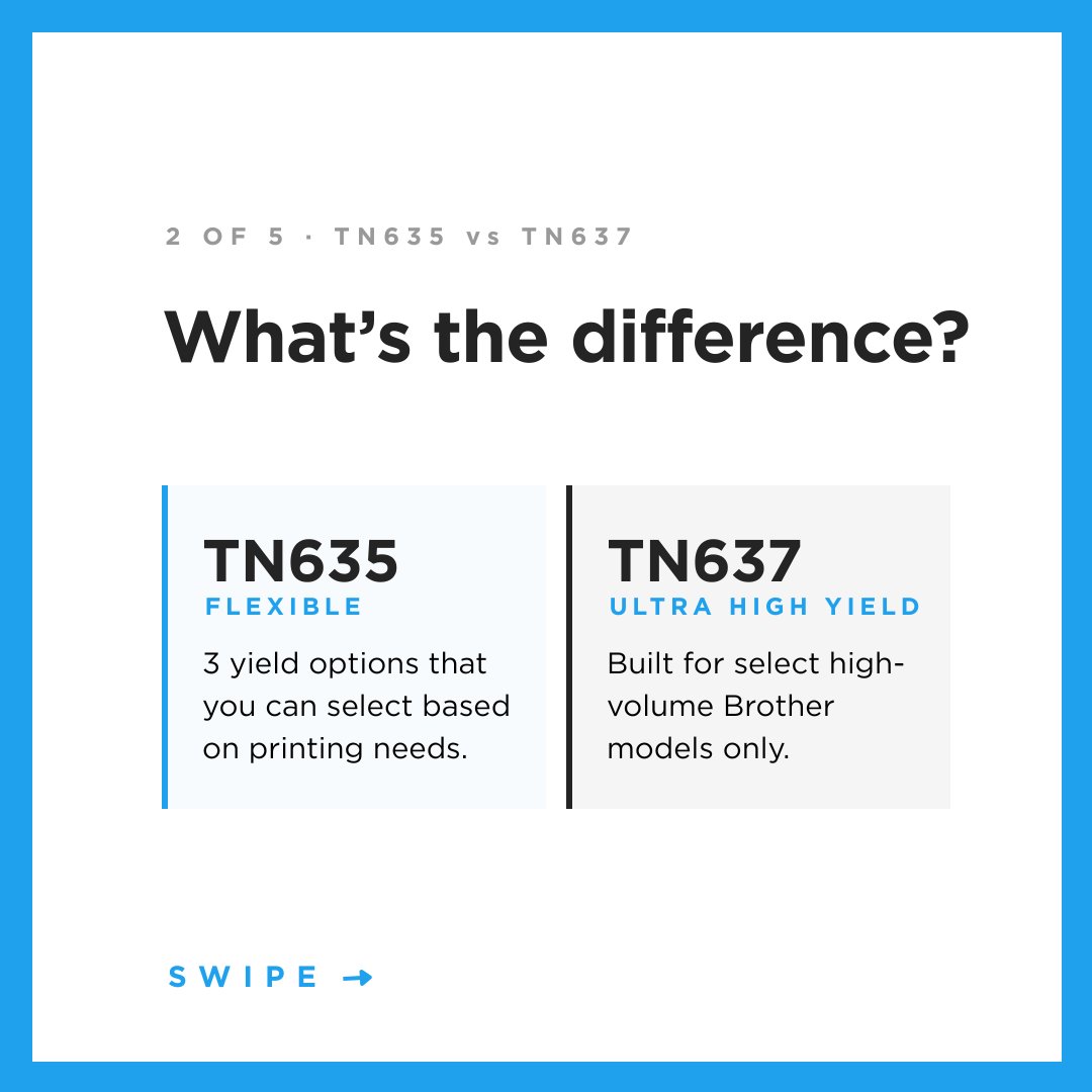 LDProducts's tweet photo. Check out the new compatible Brother TN635 toner cartridges!

TN635 vs. TN637 — the key difference, yields, and which toner fits your printer 👇

Shop the TN635: https://t.co/3UnL0B9tJe
Learn more about TN635: https://t.co/I69c6X9Fot https://t.co/b3p1BrHmMY