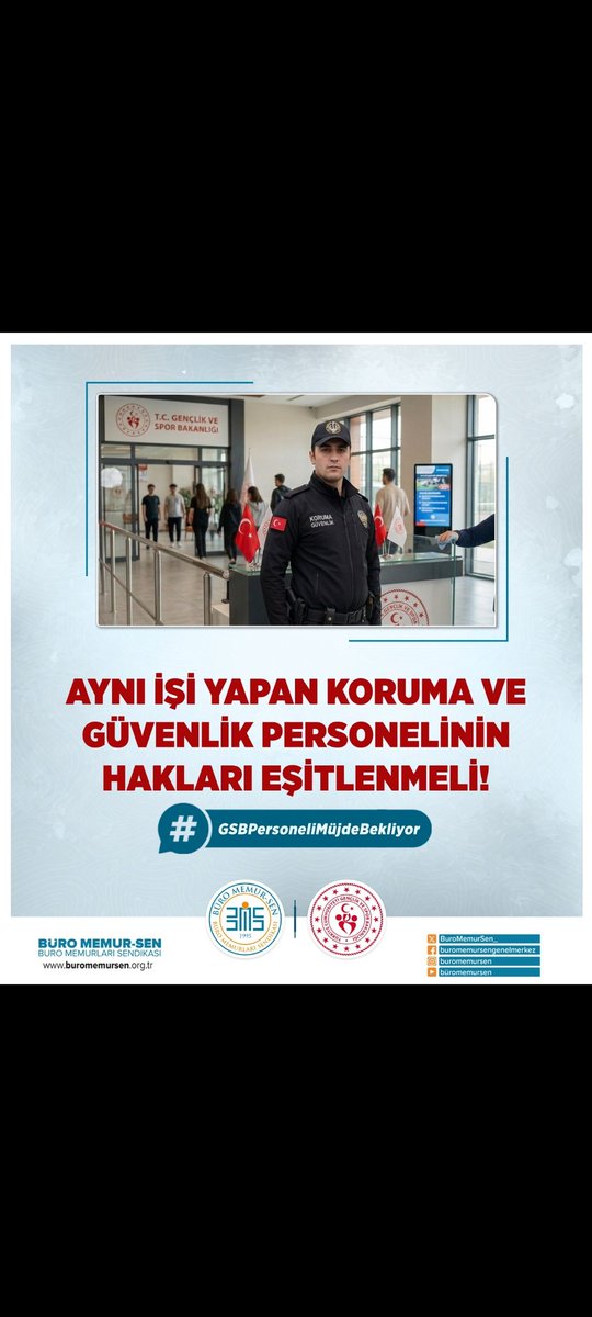 Protokolx's tweet photo. #GSBPersoneliMüjdeBekliyor
Sayın Bakanım @OA_BAK, Gençlik Haftası’nda bir müjde de 7/24 fedakârca görev yapan personeliniz bekliyor.

Aynı işi yapan Koruma ve Güvenlik personelinin hakları eşitlenmeli!

@gencliksporbak | @hamzayerlikaya | @eminogluenes | @SafaKocoglu https://t.co/dtNWpB3X9f