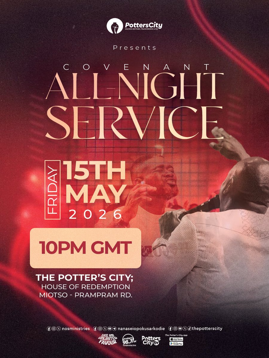 thepotterscity's tweet photo. Tonight is the night π₯π
Join us for our Friday Covenant All Night at 10PM sharp β¨
You do not want to miss this powerful encounter in Godβs presence π₯
#CovenantAllNight #Prayer #RevivalNight #PottersCity #NanaseiOpokuSarkodie https://t.co/3O1pvJYMq1