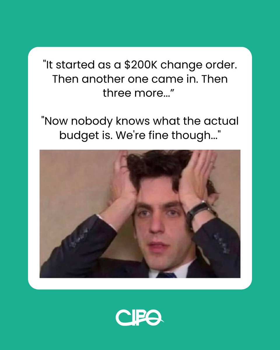cipo_cloud's tweet photo. "It started as one change order."

Six approvals and three spreadsheets later — nobody knows what the budget is.

There's a better way. → https://t.co/l5kI0almkb

#PMIS #ProjectManagement #CMAA #ACWA #CapitalProjects #ConstructionTech https://t.co/i5CchKk4Wi