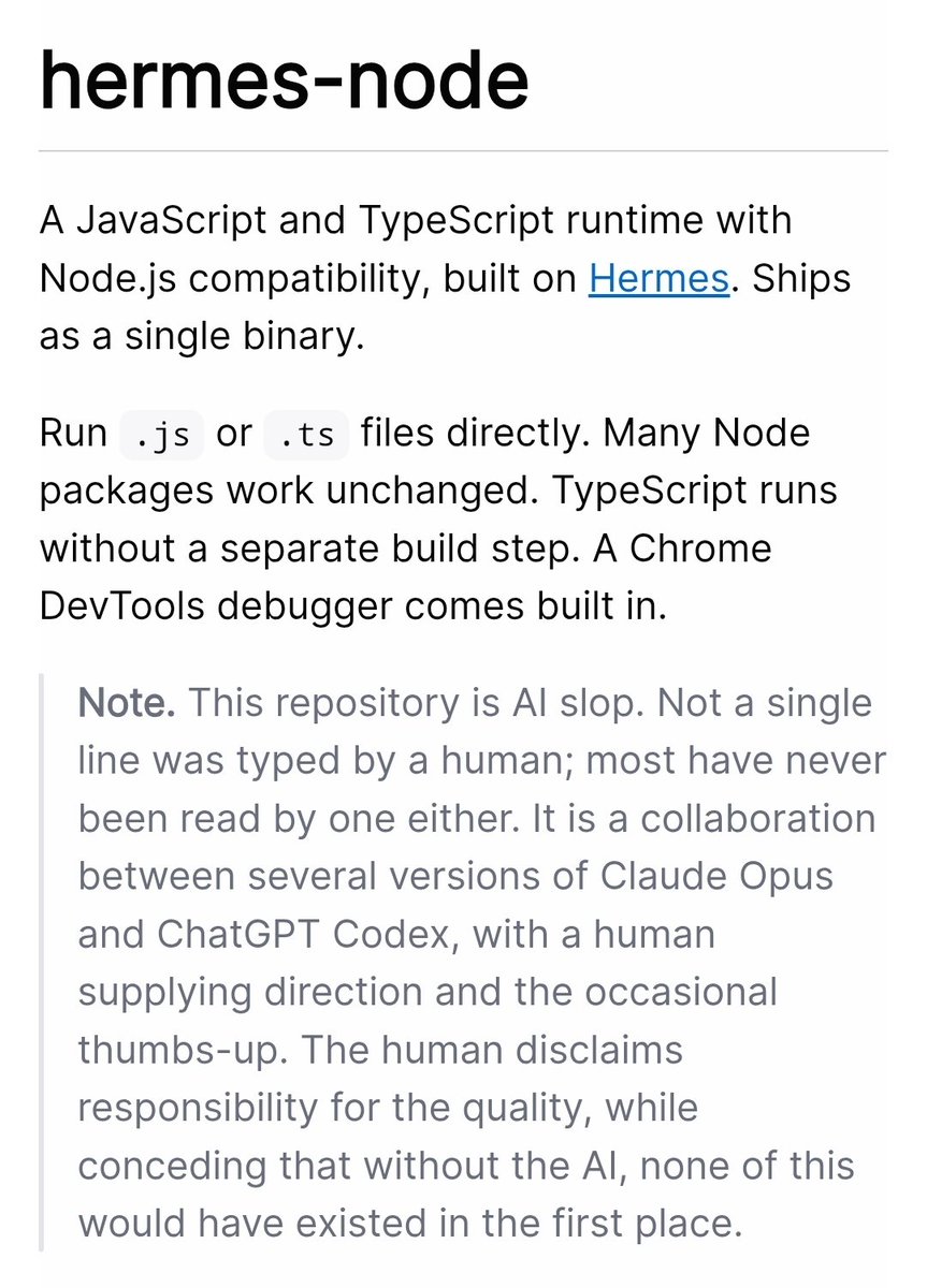 tmikov's tweet photo. I am making hermes-node public. It is surprisingly usable. Not considered stable or anything. Link in next Tweet. https://t.co/2N3eSVJzMM