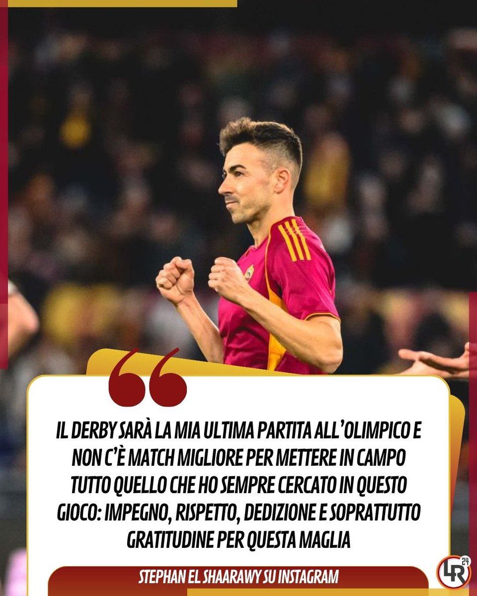 LAROMA24's tweet photo. 💛❤️ 346 presenze, 65 reti, 50 assist e una #ConferenceLeague vinta: Stephan #ElShaarawy annuncia ufficialmente il suo addio all’#ASRoma al termine della stagione 🥲

⚽️ Il Derby sarà la sua ultima partita allo Stadio Olimpico 🏟️

🐺 Grazie di tutto, Faraone! 🥹 https://t.co/StPBvub6sw