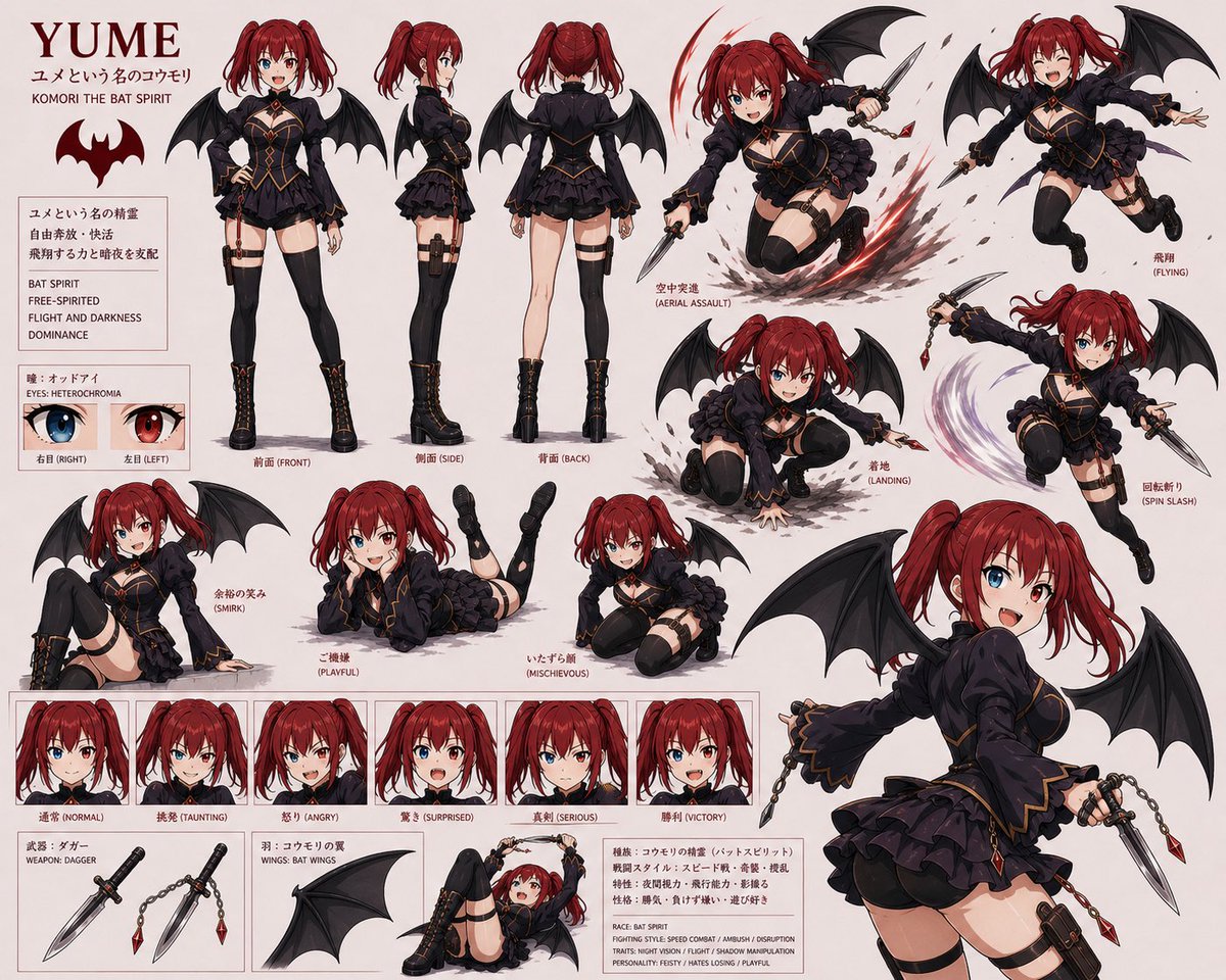 WaifuSpirit's tweet photo. 🦇 Yume The Bat Spirit 
 a mischievous yokai kunoichi she blends shadowy stealth with bloodfueled ferocity, shifting from compassionate to terrifying predator in seconds
#WaifuSpirit #Yume #Anime #Manga #OriginalCharacter #OC #AnimeGirl #Yokai #Kunoichi  #AnimeArt #AnimeOC https://t.co/H8oIsKYoQ7