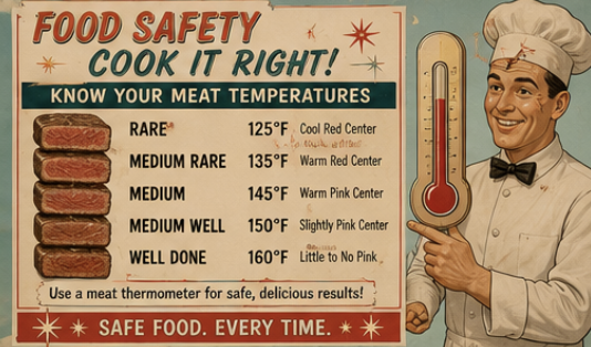 FoodSafetyClass's tweet photo. 🌡️🥩 Rare, medium, or well done — temperature matters

Using a food thermometer helps keep meats safe, delicious, and cooked the right way every time ✨

Safe food never goes out of style ❤️

#FoodSafety #SafeCooking #MeatTemperature #FoodSafetyConnection #CookItRight https://t.co/gd7xN4HR4c