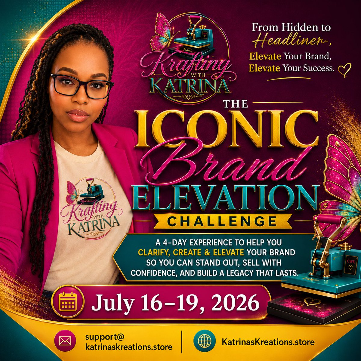 KKreationsLab's tweet photo. The iconic brand elevation challenge

🚨 KREATIVES, SAVE THE DATE! 🚨

https://t.co/r8dP0UIO9j

#TheIconicBrandElevationChallenge  
#KatrinasKreationsLab  
#BrandElevation  
#SmallBusinessBranding  
#CreativeEntrepreneur https://t.co/9HaSTzs9aY
